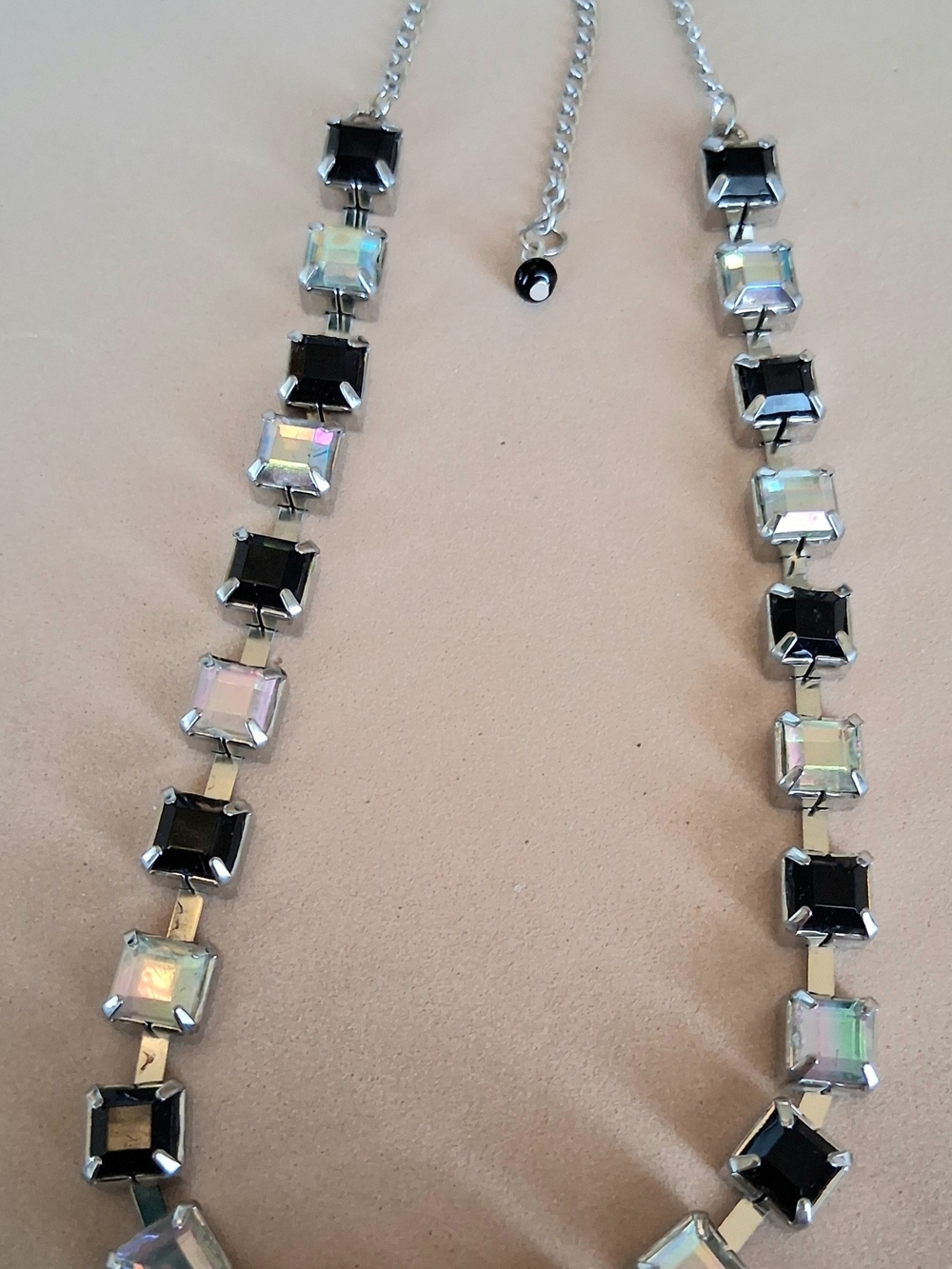 Square Black & AB Clear Rhinestone Choker Necklace - Women Jewelry